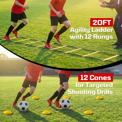 Haokelball 6 x 4 FT Soccer Goal for Backyard, 2-in-1 Metal Soccer Goal with Angle Adjustable Rebounder Net, Heavy-Duty Steel Frame, Includes Agility Ladder & Cones, Soccer Training Equipment for Teens