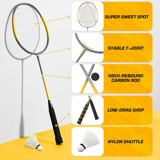 Haokelball Professional Badminton Set for Backyard & Outdoor, Heavy Duty Badminton Net with Anti-Sag Design, Premium Carbon Fiber Rackets Set of 4, Shuttlecocks, Portable Carry Bag, Gift Box Included