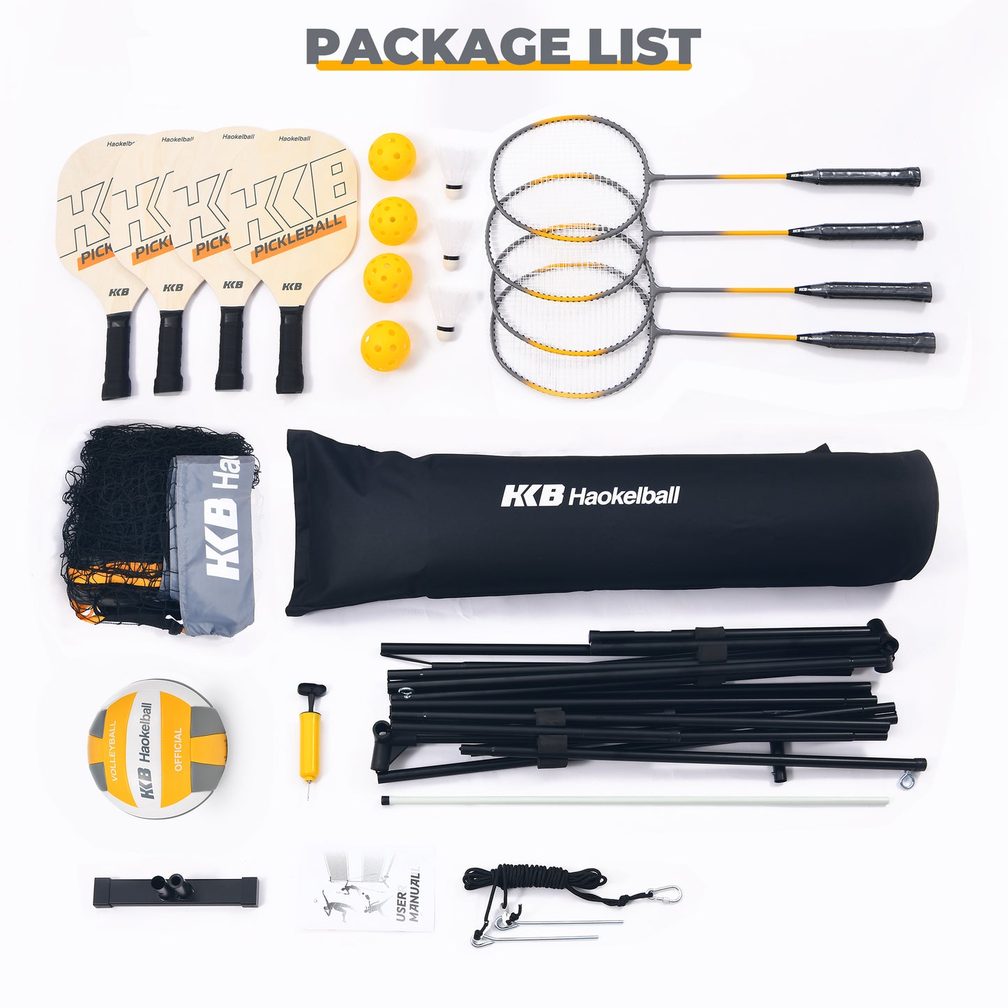 Haokelball 22FT Pickleball Badminton Volleyball Net Set with Adjustable Height Rackets/Balls/Pump for Backyard, Beach