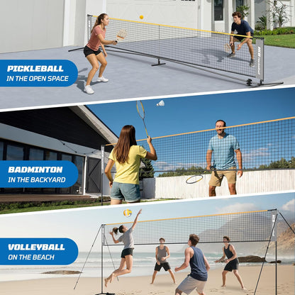 Haokelball Badminton Volleyball Pickleball Net Set, 22FT Portable All-in-One Nets System for Outdoor Beach Indoor with Adjustable Height, Includes Balls Rackets Pump Carry Bag