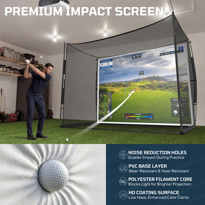 Haokelball Golf Simulator Cage with Impact Screen, 10x8x6 FT Premium Golf Hitting Net Enclosure for Home Practice, Indoor Outdoor Driving & Chipping Training Cage with Anti-Sag Support Rod