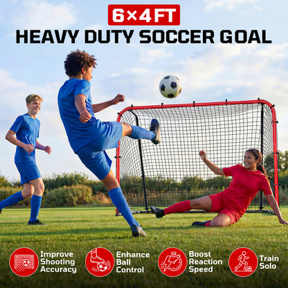 Haokelball 6 x 4 FT Soccer Goal for Backyard, 2-in-1 Metal Soccer Goal with Angle Adjustable Rebounder Net, Heavy-Duty Steel Frame, Includes Agility Ladder & Cones, Soccer Training Equipment for Teens