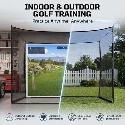 Haokelball Golf Simulator Cage with Impact Screen, 10x8x6 FT Premium Golf Hitting Net Enclosure for Home Practice, Indoor Outdoor Driving & Chipping Training Cage with Anti-Sag Support Rod