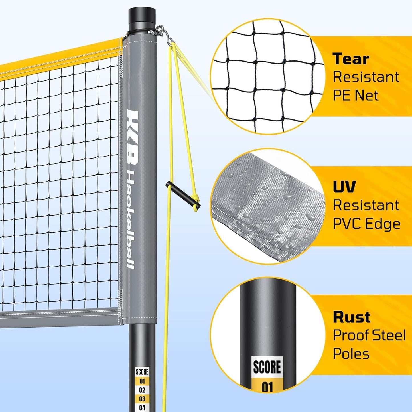 Haokelball Outdoor Badminton Net Set with True Anti-Sag Winch System - 20ft Badminton Net, 4 Rackets, 3 Shuttlecocks & Carry Bag, Badminton Set for Backyard, Grass, Beach, Games