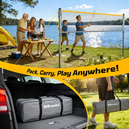 Haokelball Outdoor Badminton Net Set with True Anti-Sag Winch System - 20ft Badminton Net, 4 Rackets, 3 Shuttlecocks & Carry Bag, Badminton Set for Backyard, Grass, Beach, Games
